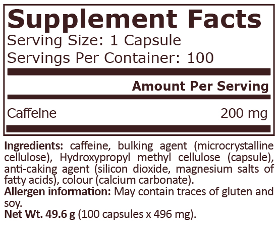 Caféine 200mg avec Vitamines B5 y B6 - HSN